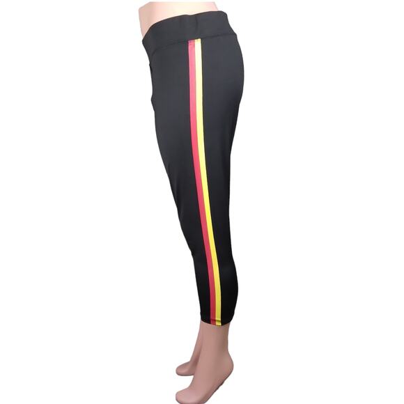 no brand Pants - Joggers Cropped Pants Size Large Black with Yellow and Red Side Stripes